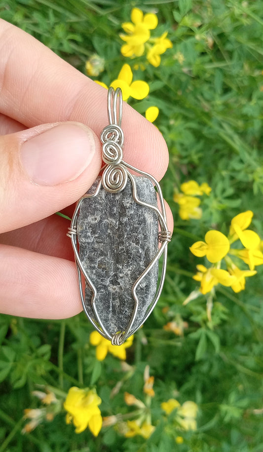 Black Kyanite Sterling Silver Wire Wrapped Pendant