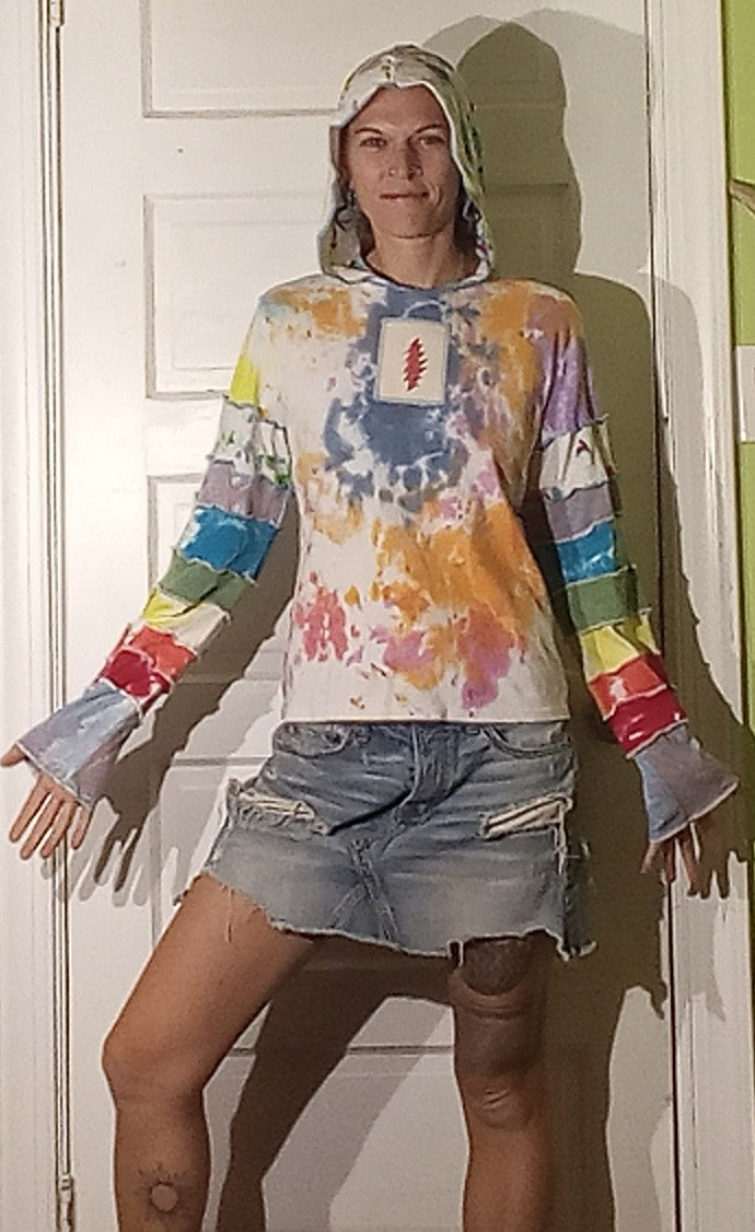 Rainbow Full of Sound Grateful Dead Patchwork Tie Dye Eco Hoodie tiphz threads