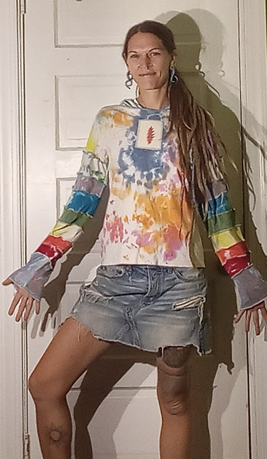 Rainbow Full of Sound Grateful Dead Patchwork Tie Dye Eco Hoodie