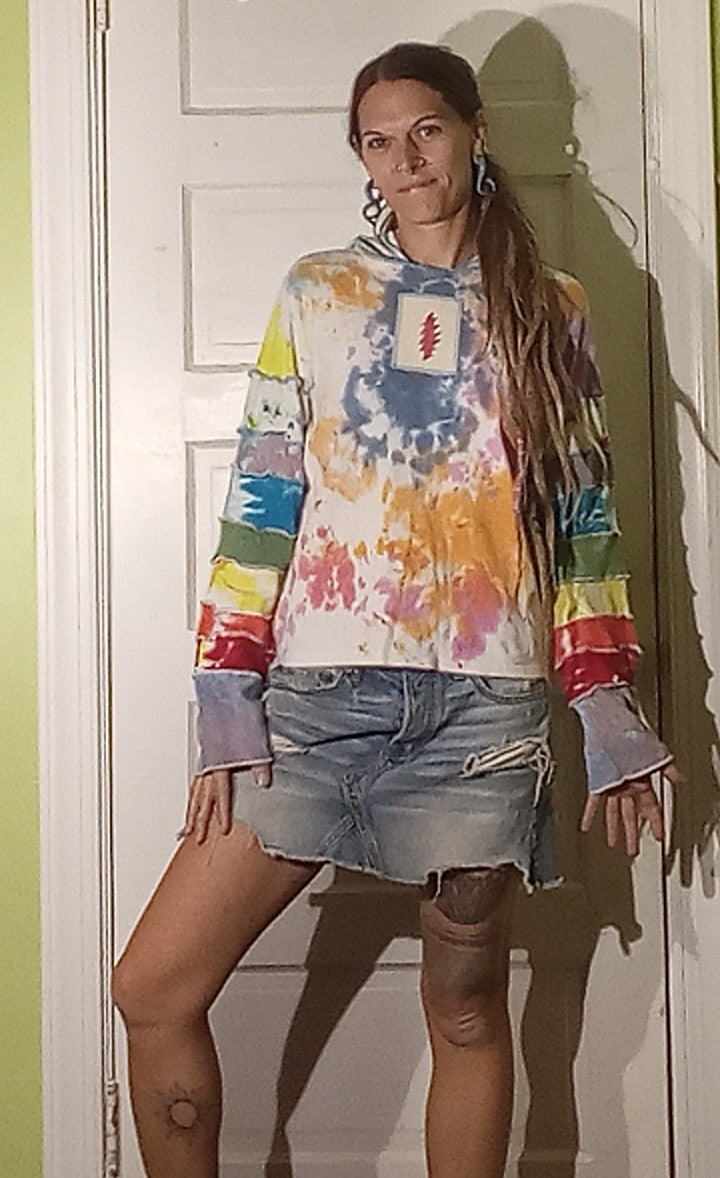 Rainbow Full of Sound Grateful Dead Patchwork Tie Dye Eco Hoodie