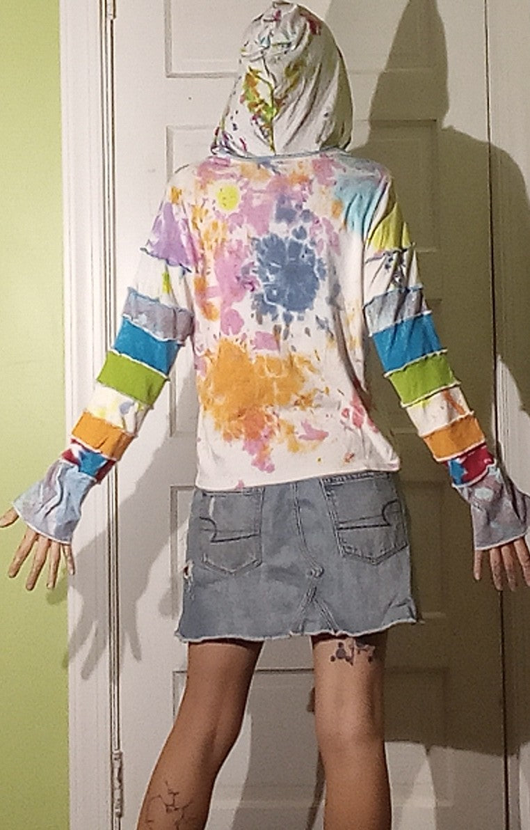 Rainbow Full of Sound Grateful Dead Patchwork Tie Dye Eco Hoodie