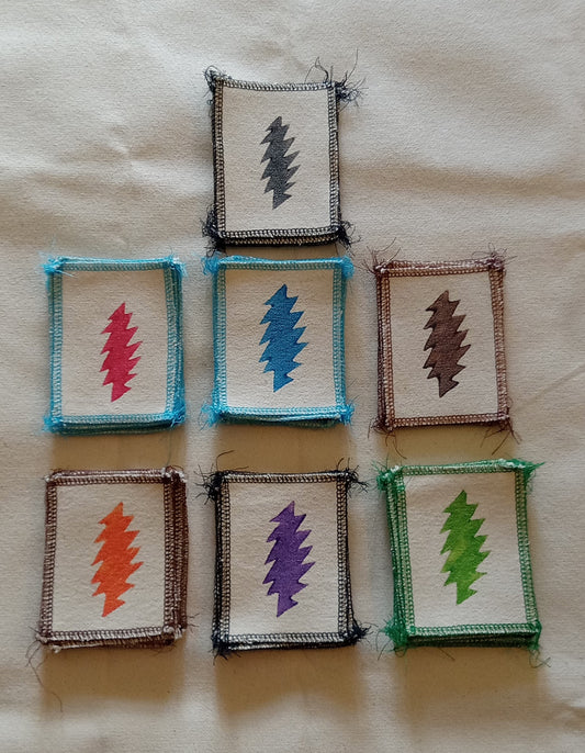 Handprinted Organic Cotton Canvas Grateful Dead Lightning Bolt Sew On Patches