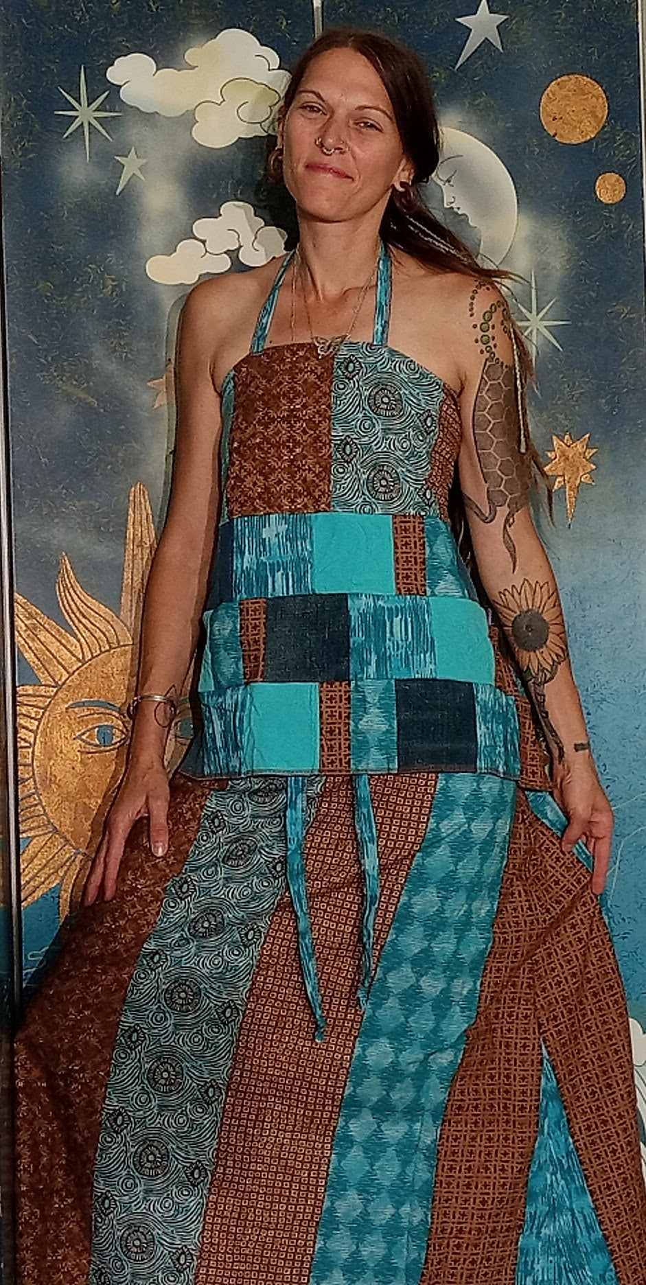 Earth and Sky Patchwork Tank Top and Adjustable Skirt Set