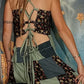 Ginkgo Patchwork Adjustable Lace Up Open Back Dress