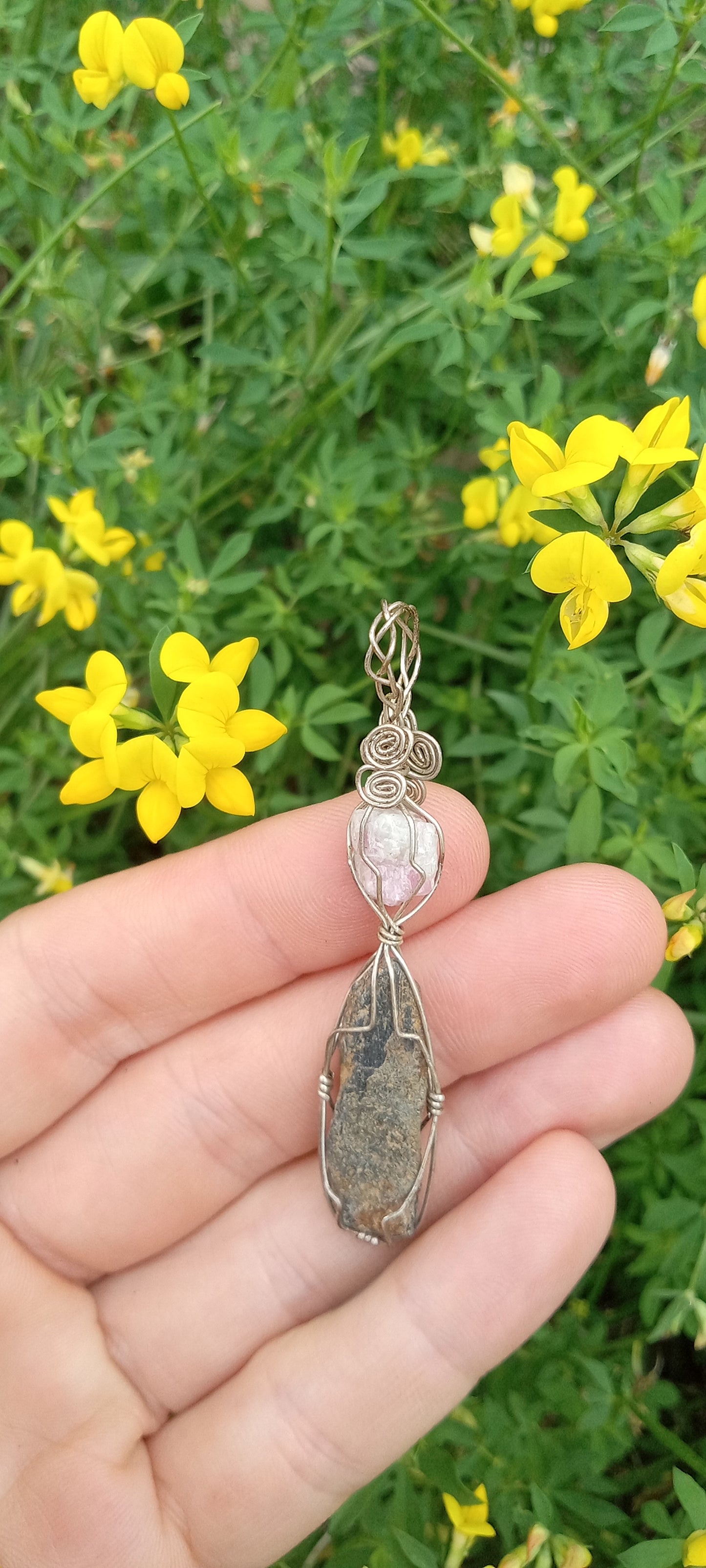 Lepidolite and Black Kyanite Sterling Silver Wire Wrapped Pendant