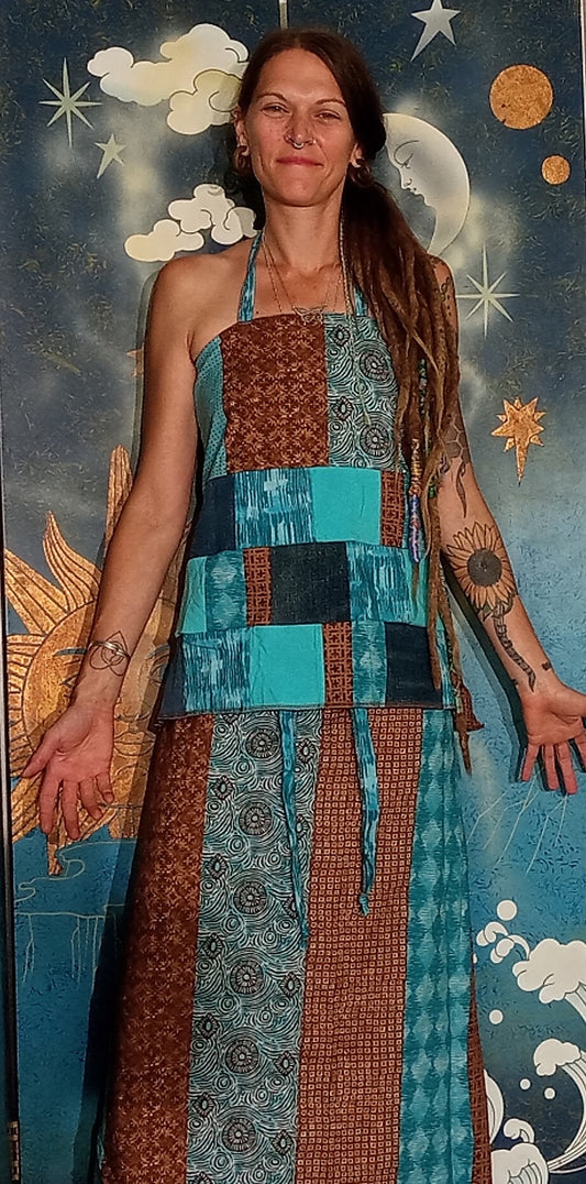 Earth and Sky Patchwork Tank Top and Adjustable Skirt Set