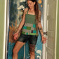 Coastal Forest Handmade Adjustable Organic Cotton Patchwork Hippie Tank Top with Closed Lace Up Back