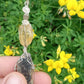 Golden Dogtooth Calcite and Black Kyanite Crystal Pendant - Handmade - Wire wrapped - Sterling Silver - Spirals - Metaphysical - Chakras - Natural Jewelry - Organic Jewelry - Ecofriendly - Hippie - Bohemian