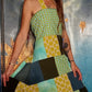 Earth and Sky Patchwork Open Back Lace Up Ecofriendly Dress