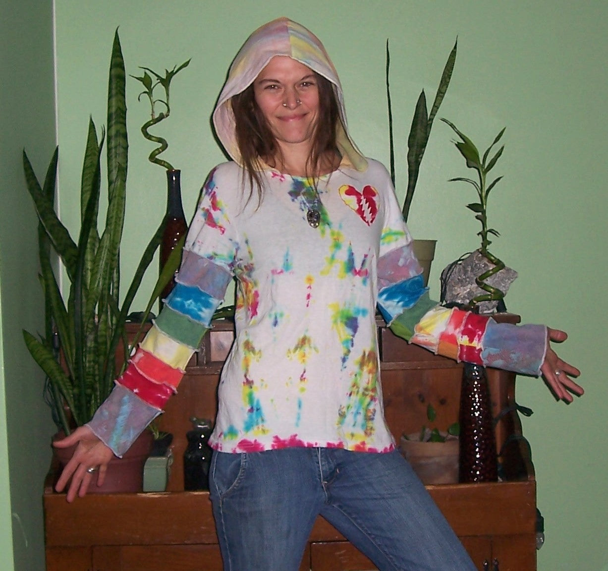 Tie Dye Rainbow Jean Jacket Adult Size Small Ucycled