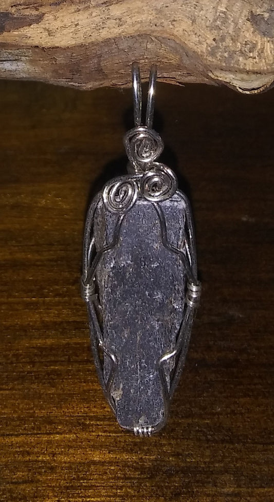 Black Kyanite - Crystal Pendant - Metaphysical - Gemstone - Handmade - Sterling Silver Wire Wrap - Spirals - Bohemian - Chakras - Hippie - Natural Organic Jewelry