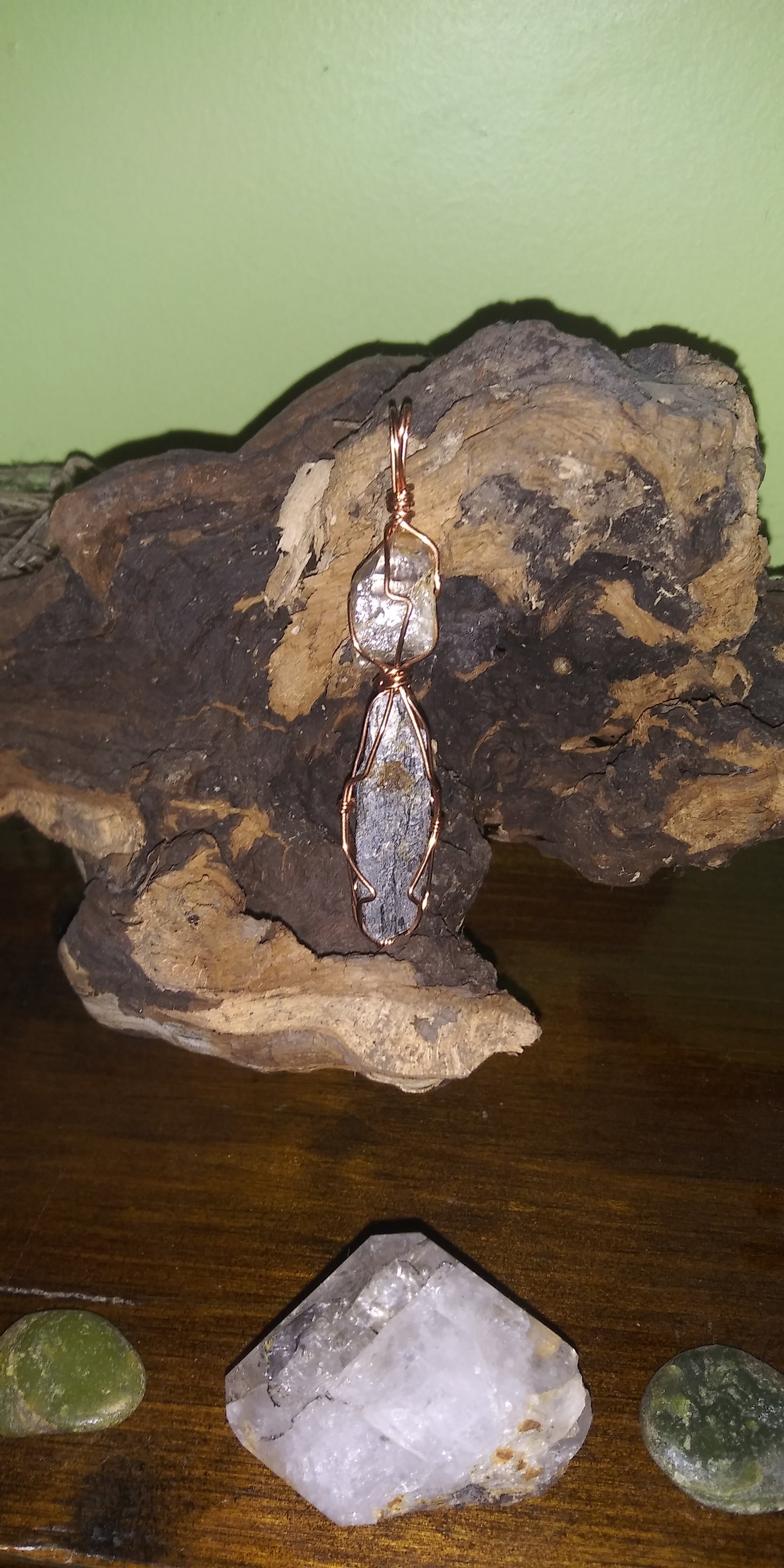 Quartz and Black Kyanite Crystal Pendant - Handmade - Wire wrapped - Copper - Metaphysical -