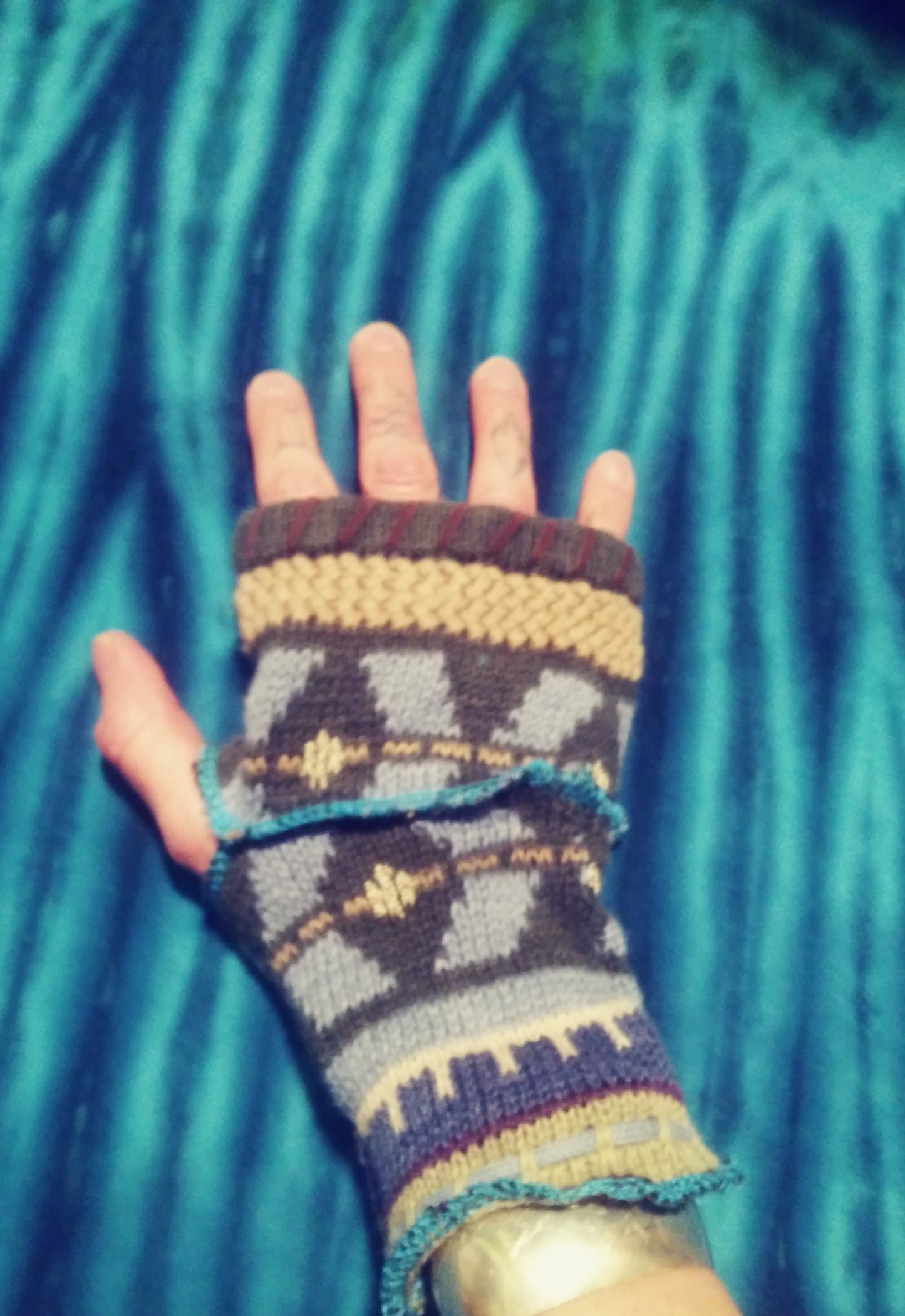 Patchwork Fingerless Gloves - Eco Hand Warmers - Ecofriendly - Upcycled - Handmade - size small